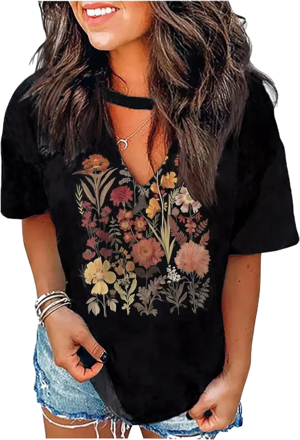 Hollow Out T Shirts for Women Western Graphic Shirts Country Cowgirls Shirts Casual Short Sleeve V Neck Tops