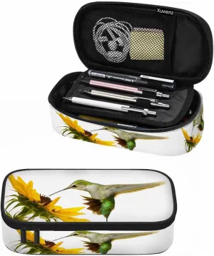 Hummingbird Pencil Case Sunflower Small Bird Yellow Flower Lovely Scene Pencil Bag Pouch Box Organizer for College School Students Boy Girl
