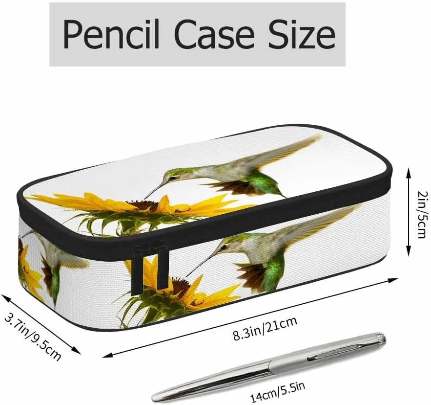 Hummingbird Pencil Case Sunflower Small Bird Yellow Flower Lovely Scene Pencil Bag Pouch Box Organizer for College School Students Boy Girl