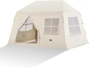 Inflatable Tents for Camping, Blow Up Tents with Hand Pump, 3-4 Person Air Glamping Tent, Easy Setup 4 Season Waterproof Windproof Outdoor Glamping House(Almond White)