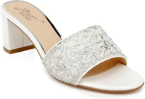 Jewel Badgley Mischka Della Glitter Block Heel Mules