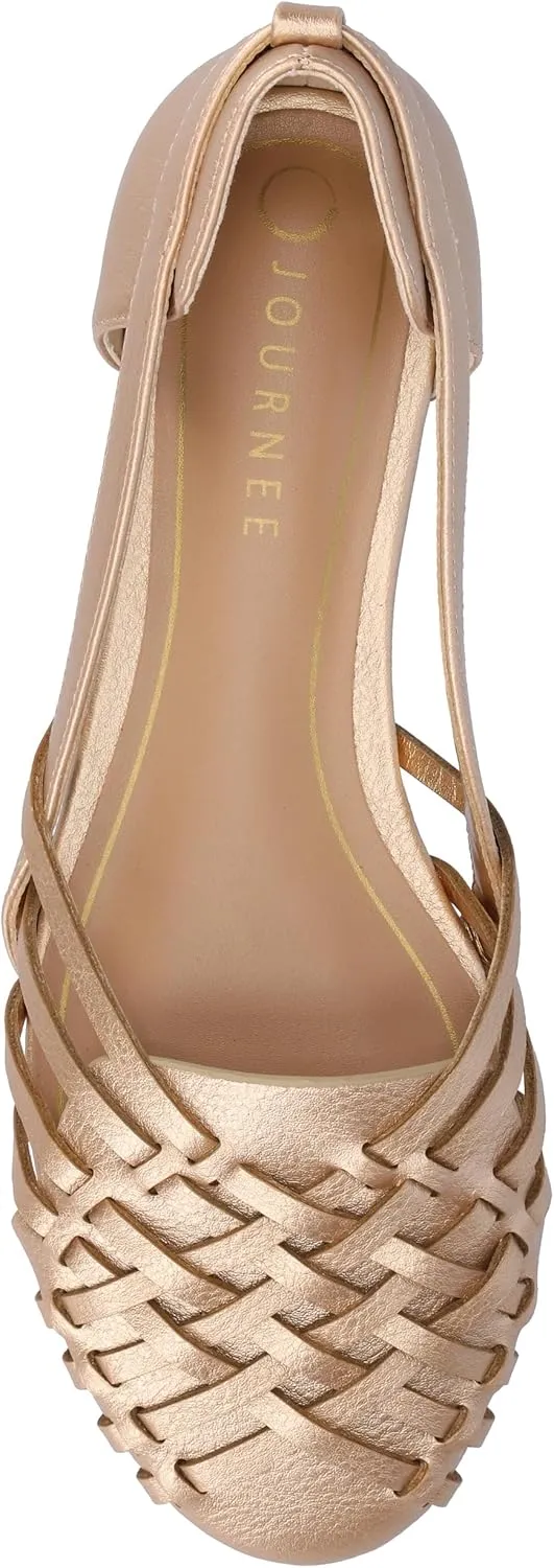 Journee Collection Womens Basket Woven Slip On Sandal Block Heel Caged Closed Round Toe Breathable Ekko Ballet Flat