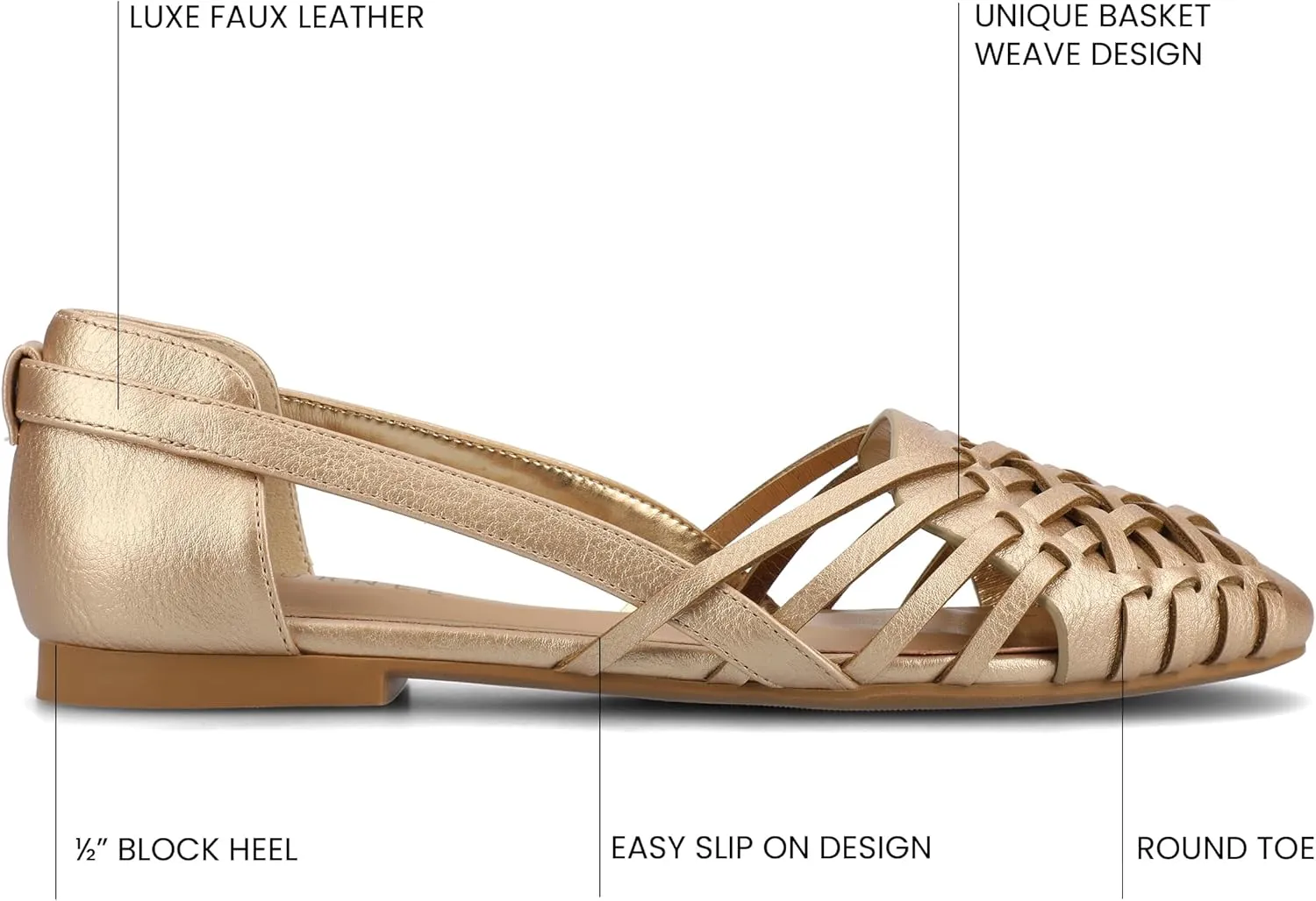 Journee Collection Womens Basket Woven Slip On Sandal Block Heel Caged Closed Round Toe Breathable Ekko Ballet Flat