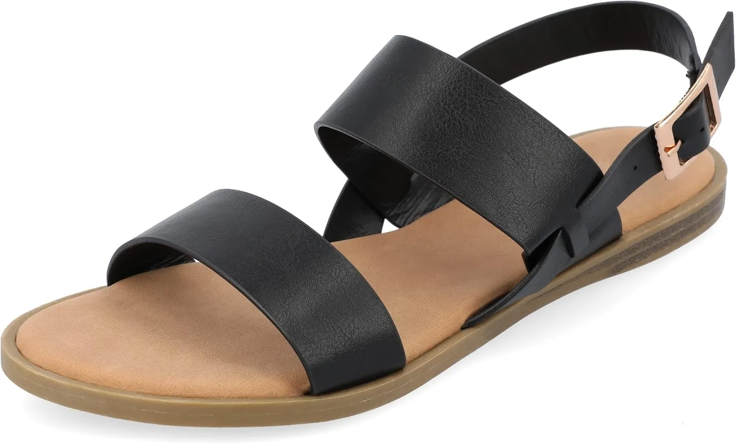 Journee Collection Women's Lavine Multi Strap Flat Sandals - 6 Medium - Black