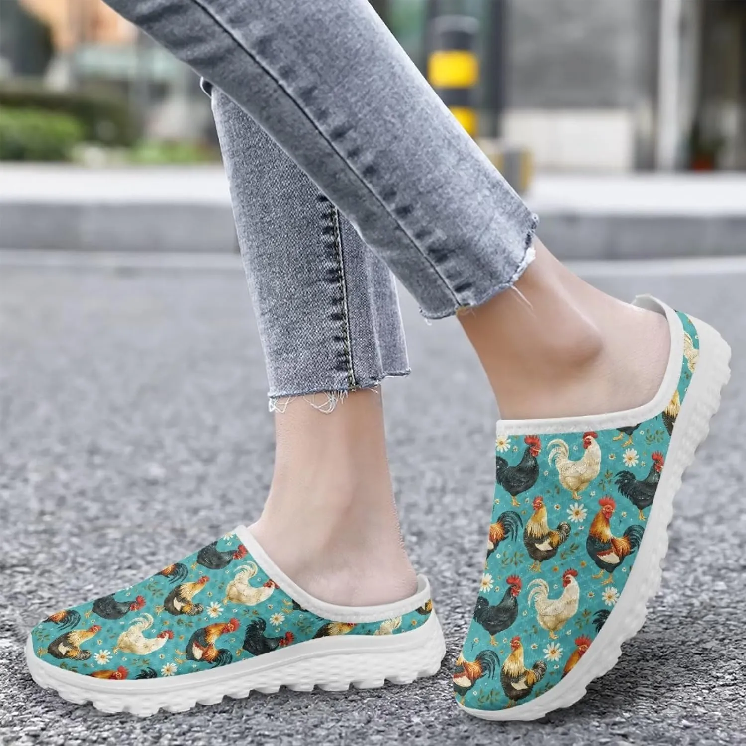 JoyLamoria Animal Pattern Womens Shoes Mule Backless Sneakers Sport Fashion Clog Casual Soft Lightweight Slip on Mesh
