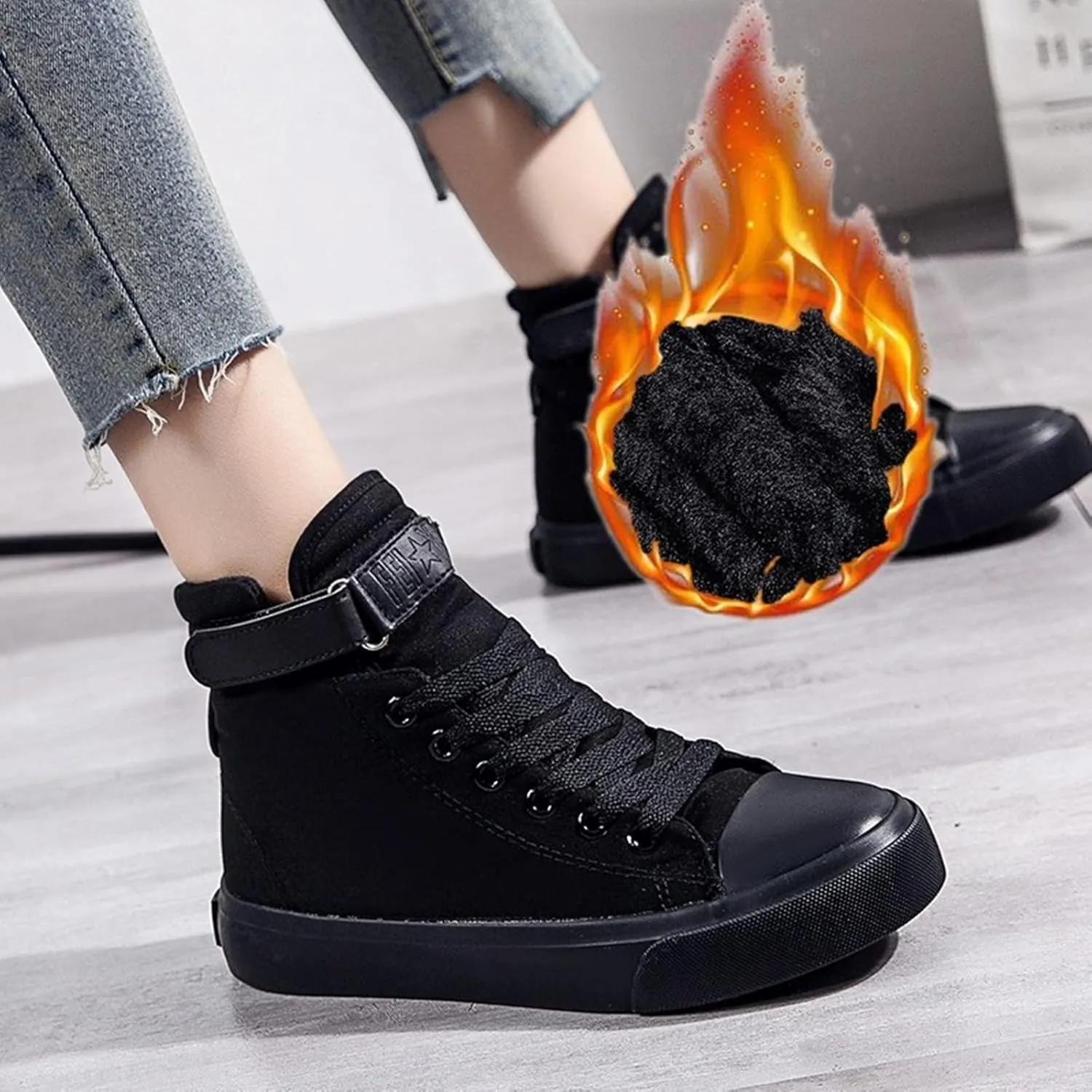 Julymens Unisex Women's Men's High-Top Canvas Shoes Plush Lining Winter Sports Shoes