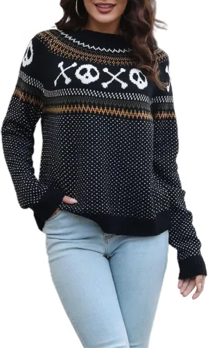 JUNBOON Women’s Casual Leopard Print Knitted Pullover Sweaters Long Sleeve Crew Neck Jumper Tops