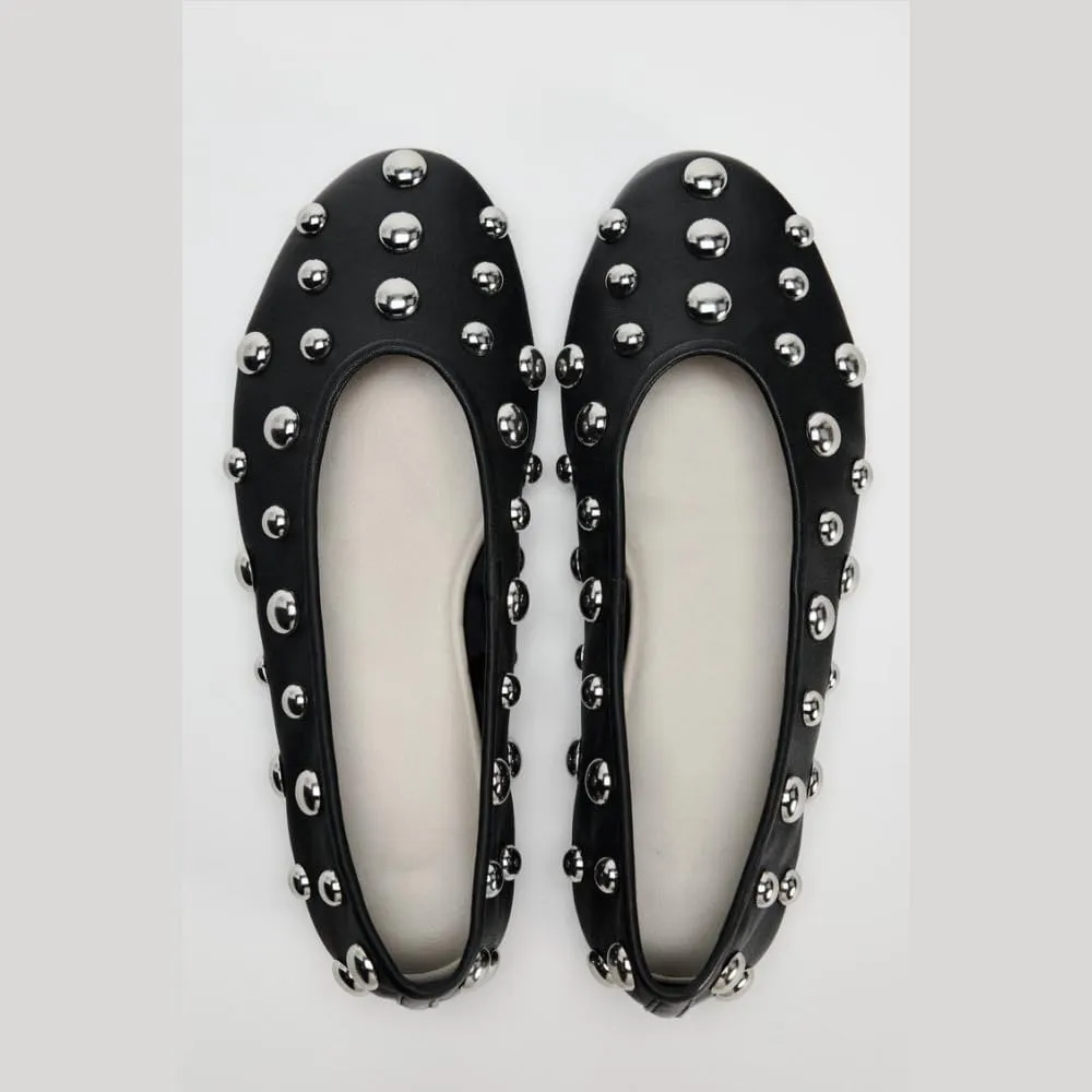 keleimusi Studded Leather Ballet Flat for Women Round Toe Buckle Strap Slip On Mary Jane Flats Comfortable Casual Fall Ballerina Shoes