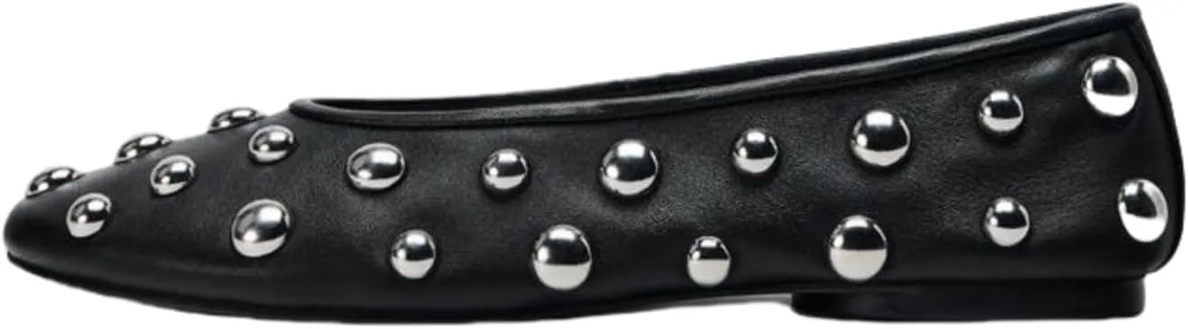 keleimusi Studded Leather Ballet Flat for Women Round Toe Buckle Strap Slip On Mary Jane Flats Comfortable Casual Fall Ballerina Shoes