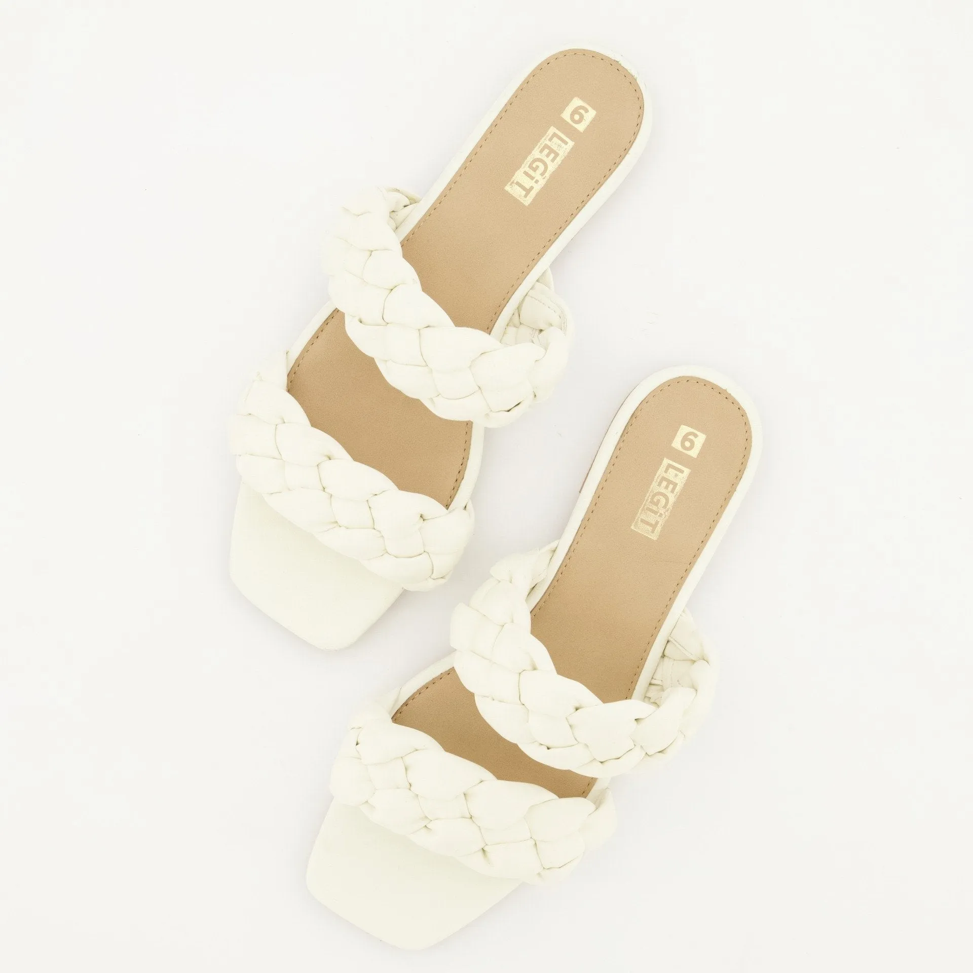 Ladies White Double Thick Plaited Mule