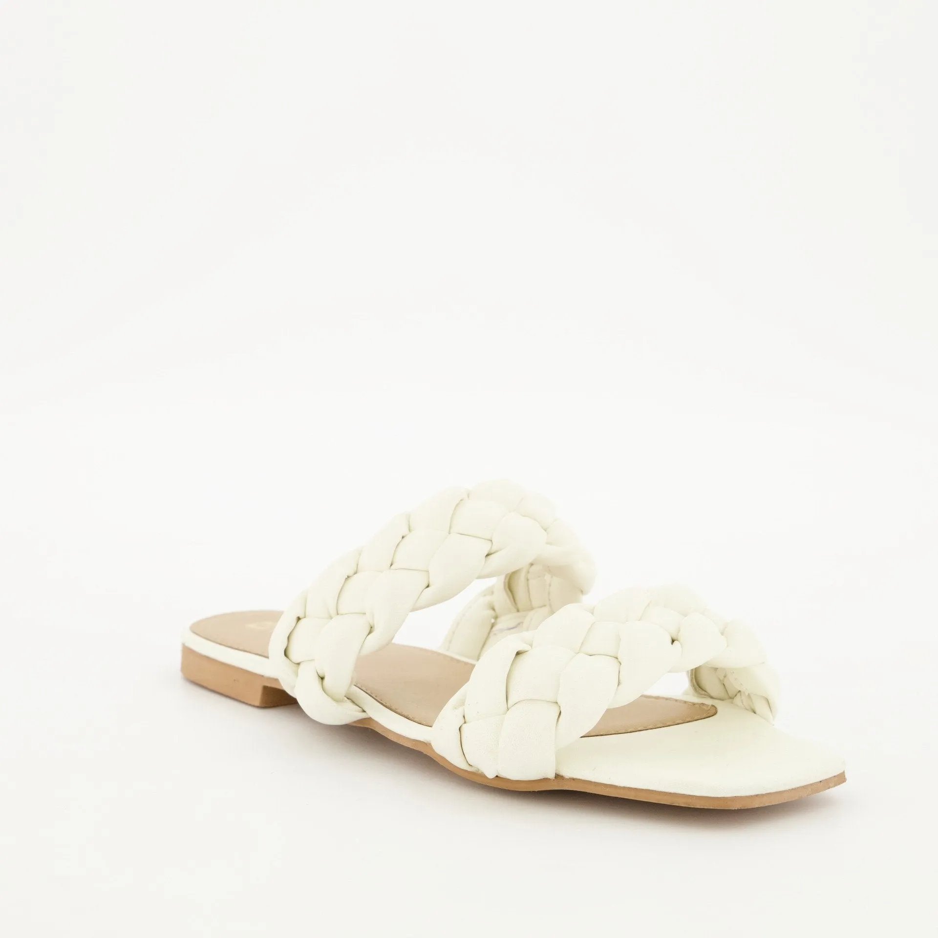 Ladies White Double Thick Plaited Mule