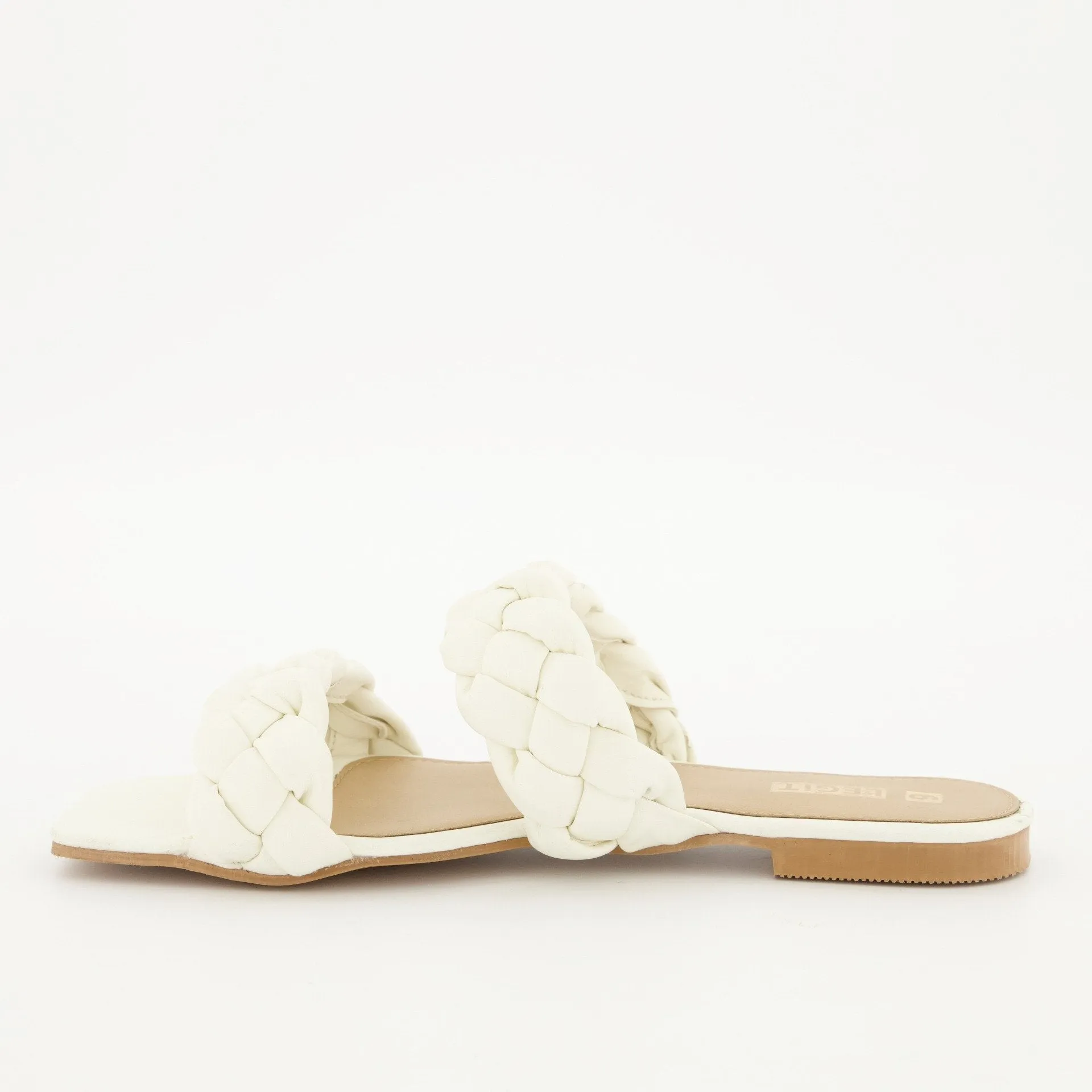 Ladies White Double Thick Plaited Mule