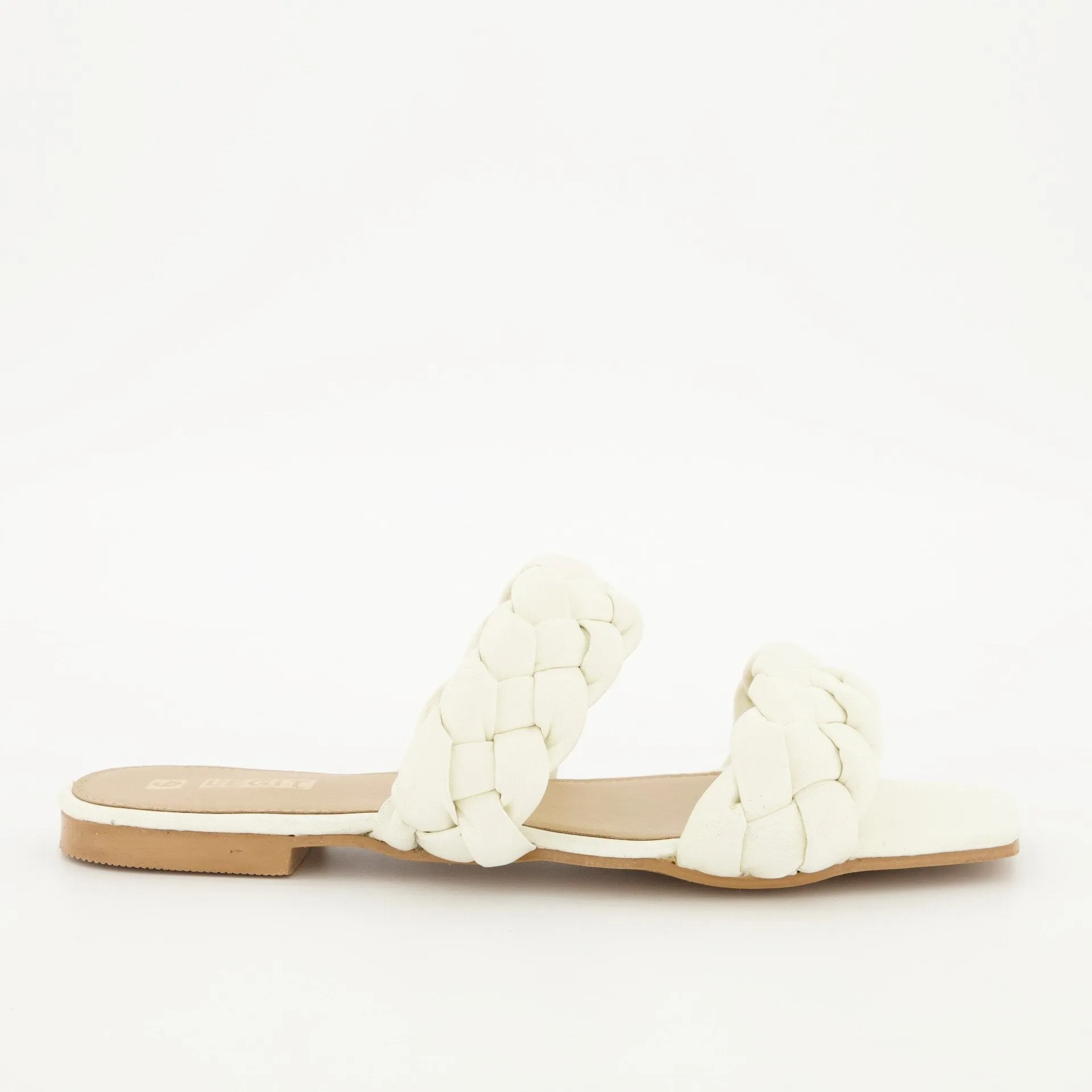 Ladies White Double Thick Plaited Mule