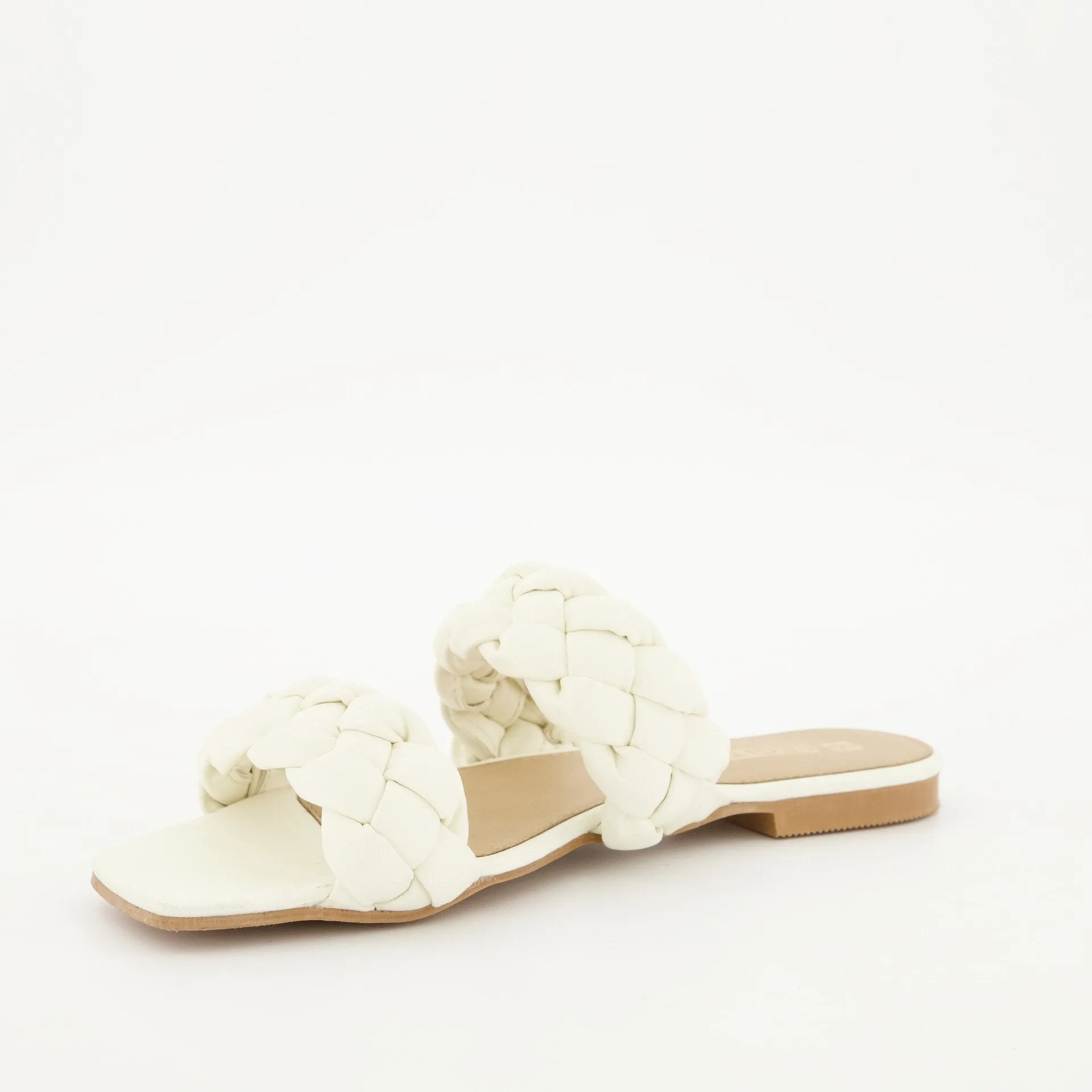 Ladies White Double Thick Plaited Mule