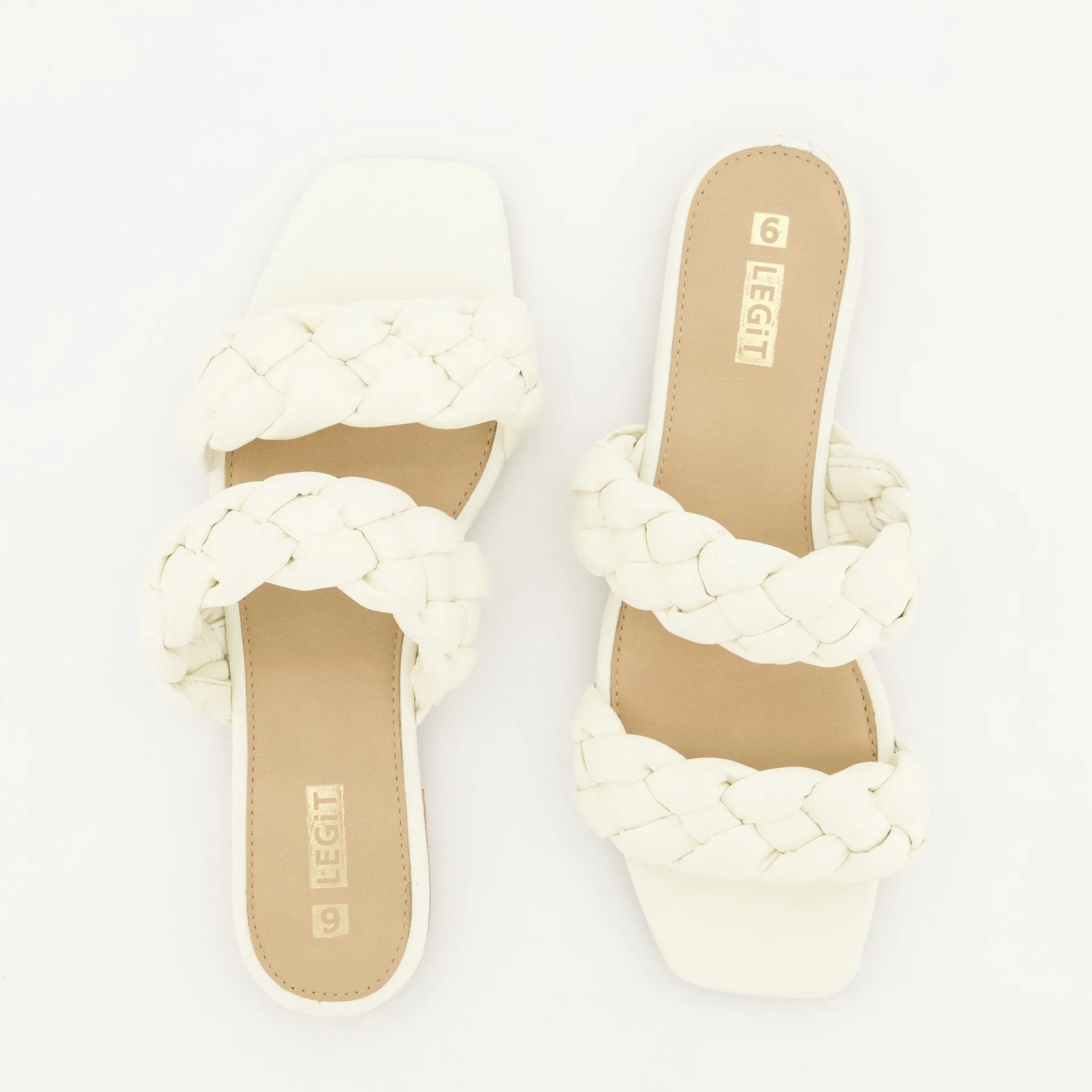 Ladies White Double Thick Plaited Mule