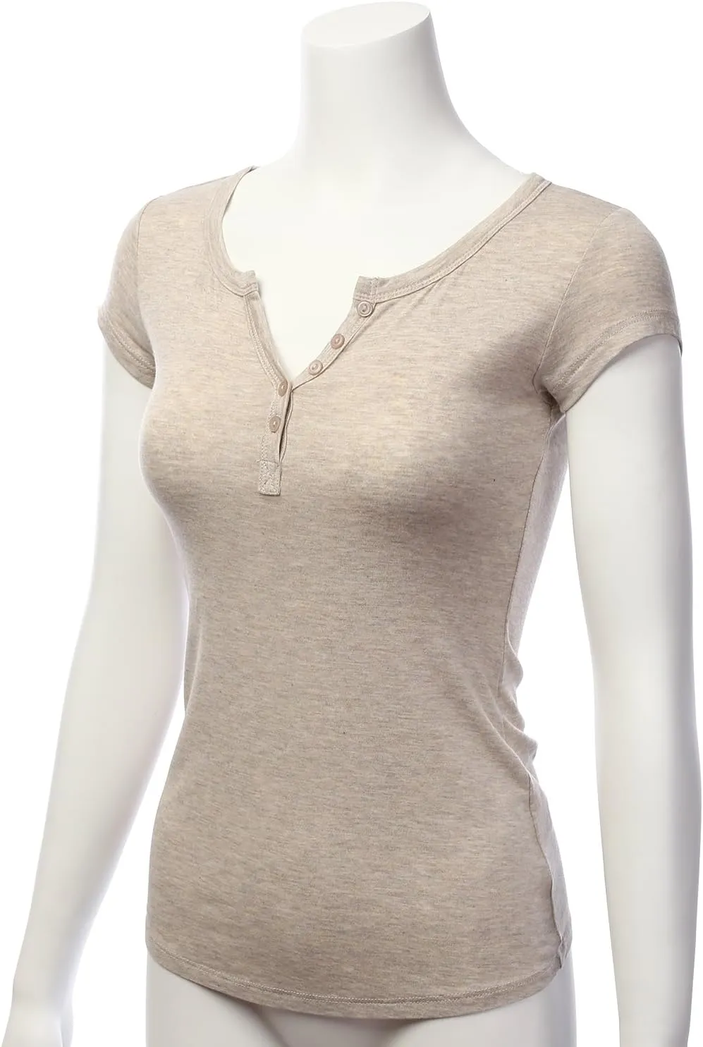 LALABEE Women's Deep V-Neck Short Sleeve Basic Henley Button T-Shirt for Women