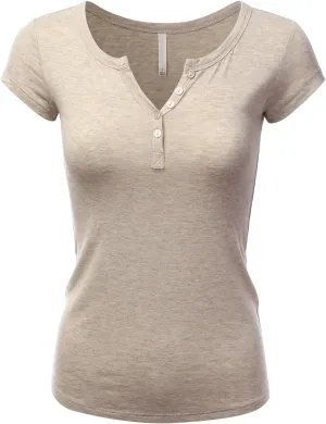 LALABEE Women's Deep V-Neck Short Sleeve Basic Henley Button T-Shirt for Women