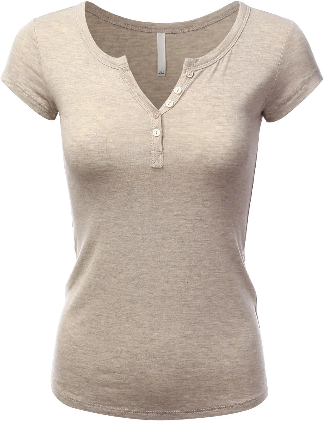LALABEE Women's Deep V-Neck Short Sleeve Basic Henley Button T-Shirt for Women