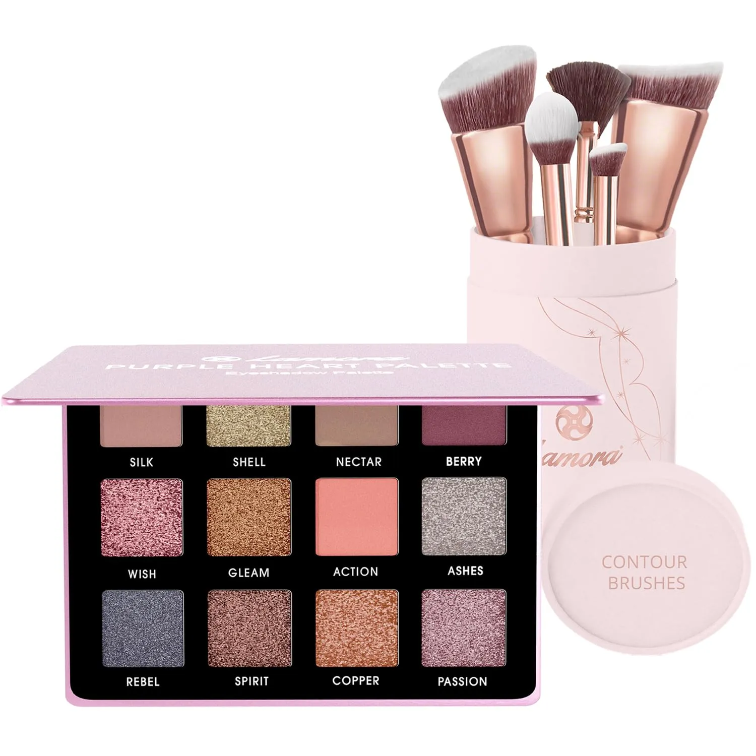 Lamora Eyeshadow Palette (Rose) with Contour Brush Set