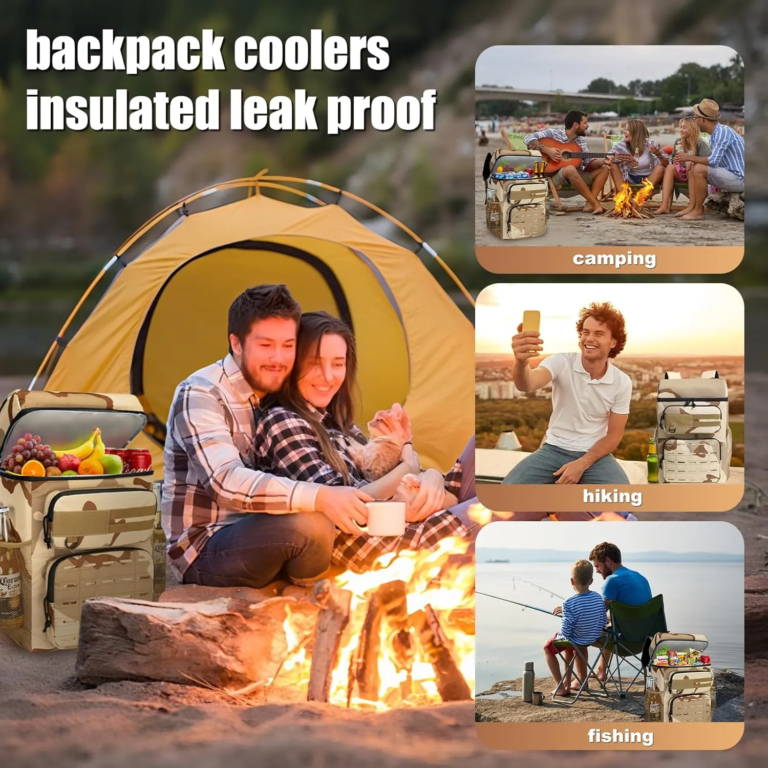 Large Cooler Backpack, Insulated Leak Proof Waterproof Travel Bag, Portable Lightweight Beach Camping Lunch Backpack for Men and Women