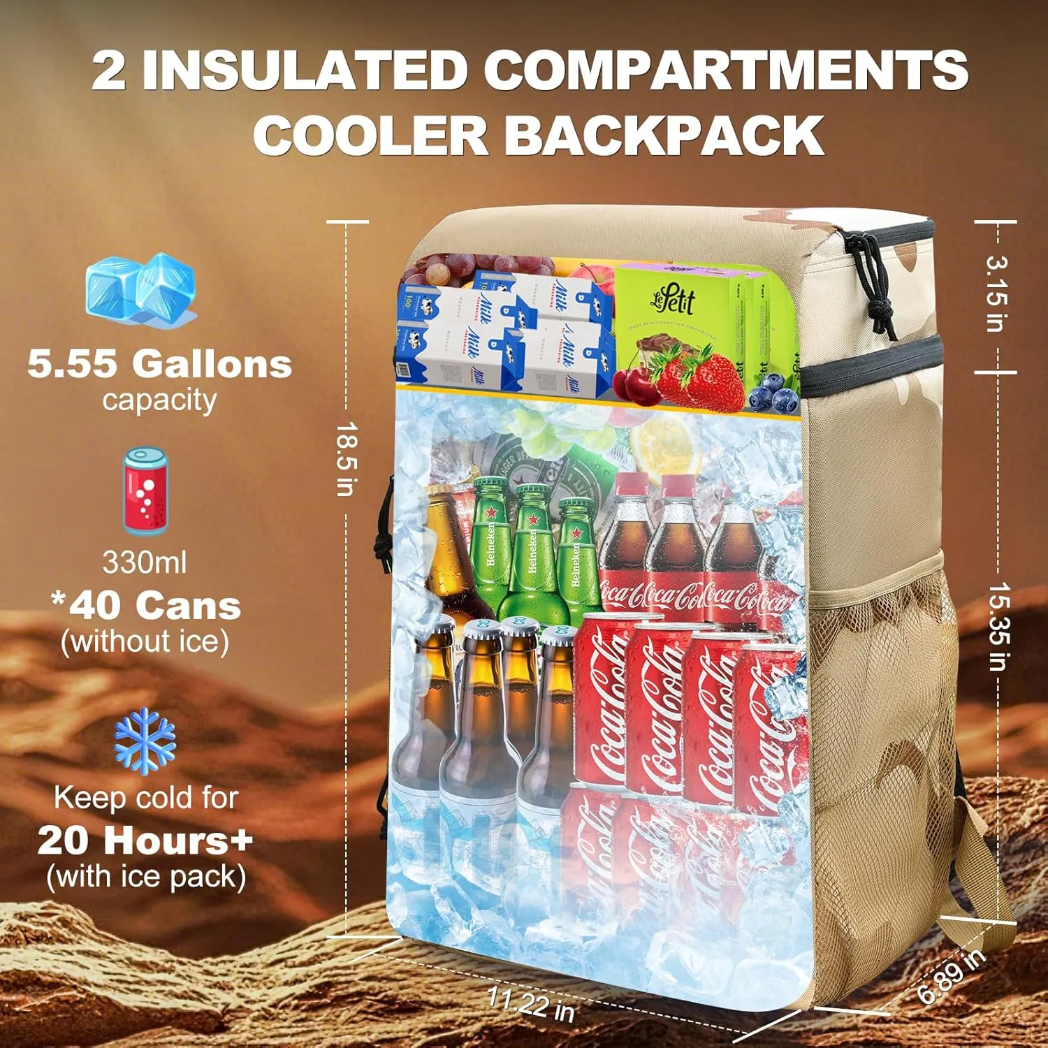 Large Cooler Backpack, Insulated Leak Proof Waterproof Travel Bag, Portable Lightweight Beach Camping Lunch Backpack for Men and Women