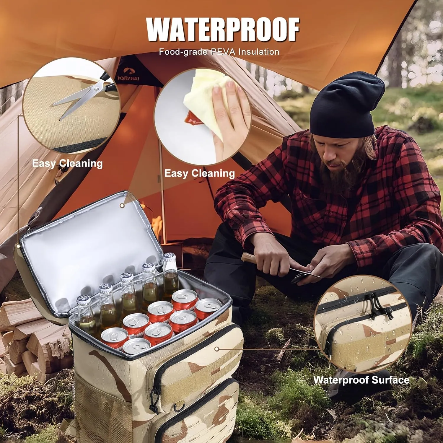 Large Cooler Backpack, Insulated Leak Proof Waterproof Travel Bag, Portable Lightweight Beach Camping Lunch Backpack for Men and Women