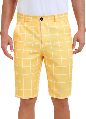 Lars Amadeus Plaid Golf Shorts for Men's Color Block Flat Front Formal Check Shorts