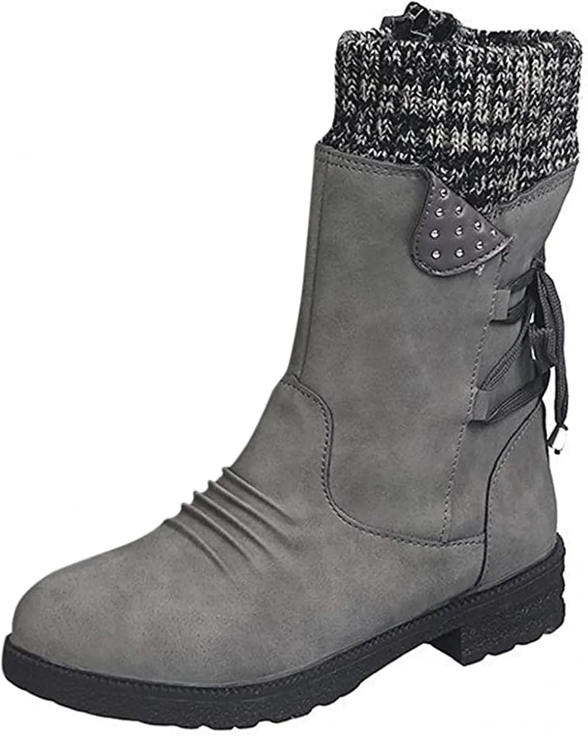 Lausiuoe Boots For Women Low Heel Mid Calf Winter Boots Side Zip Western Platform Hiking Booties Warm Non Slip Outdoor Shoes