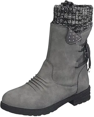 Lausiuoe Boots For Women Low Heel Mid Calf Winter Boots Side Zip Western Platform Hiking Booties Warm Non Slip Outdoor Shoes