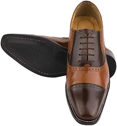 LIBERTYZENO Mens Burnished Toe Genuine Leather Adults Lace Up Oxford Dress Shoes for Easter Gift