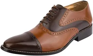 LIBERTYZENO Mens Burnished Toe Genuine Leather Adults Lace Up Oxford Dress Shoes for Easter Gift