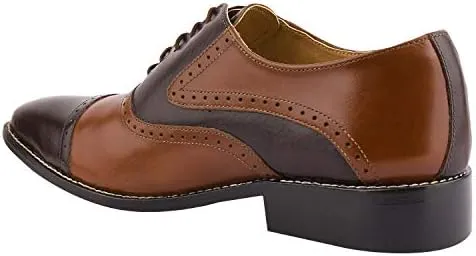 LIBERTYZENO Mens Burnished Toe Genuine Leather Adults Lace Up Oxford Dress Shoes for Easter Gift