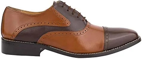 LIBERTYZENO Mens Burnished Toe Genuine Leather Adults Lace Up Oxford Dress Shoes for Easter Gift
