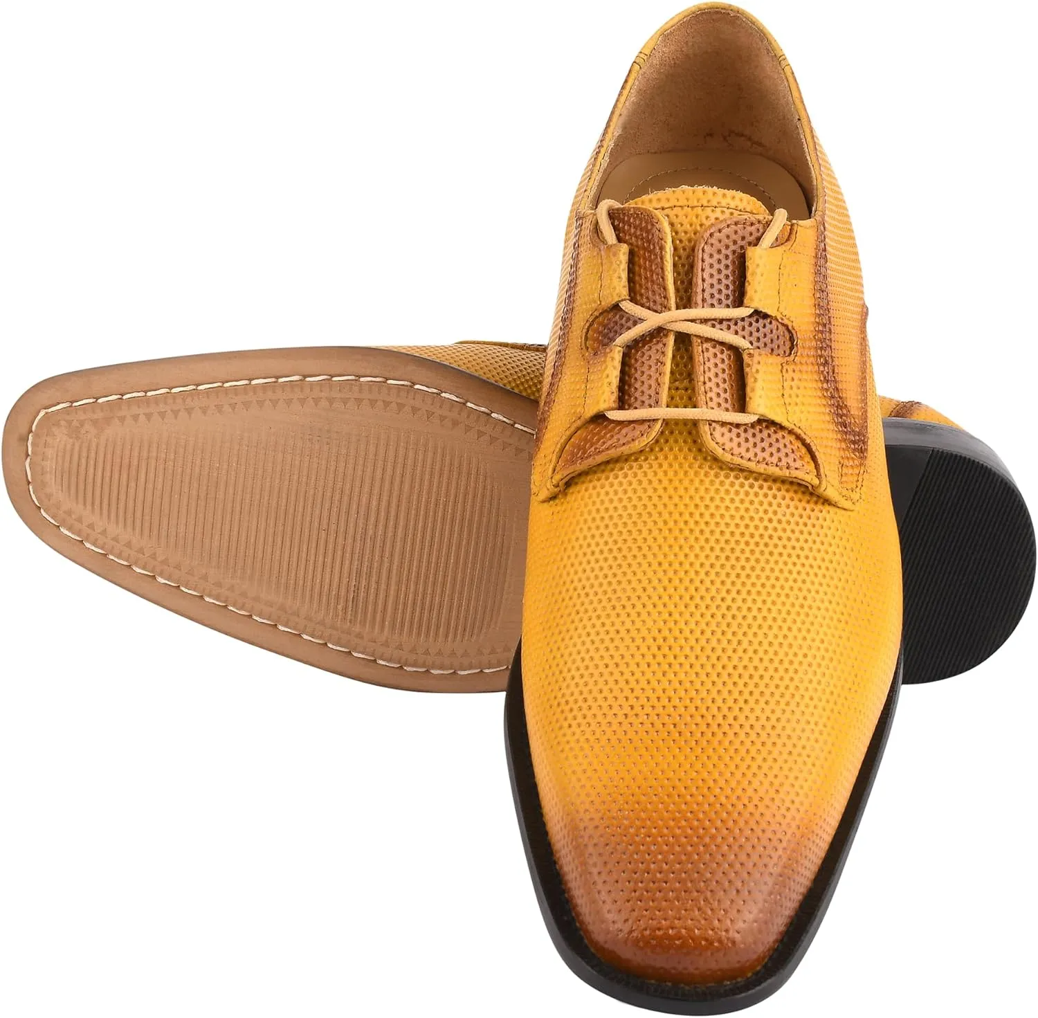 LIBERTYZENO Mens Tread Design Genuine Leather Adults Lace Up Oxford Dress Shoes for Prom Graduation