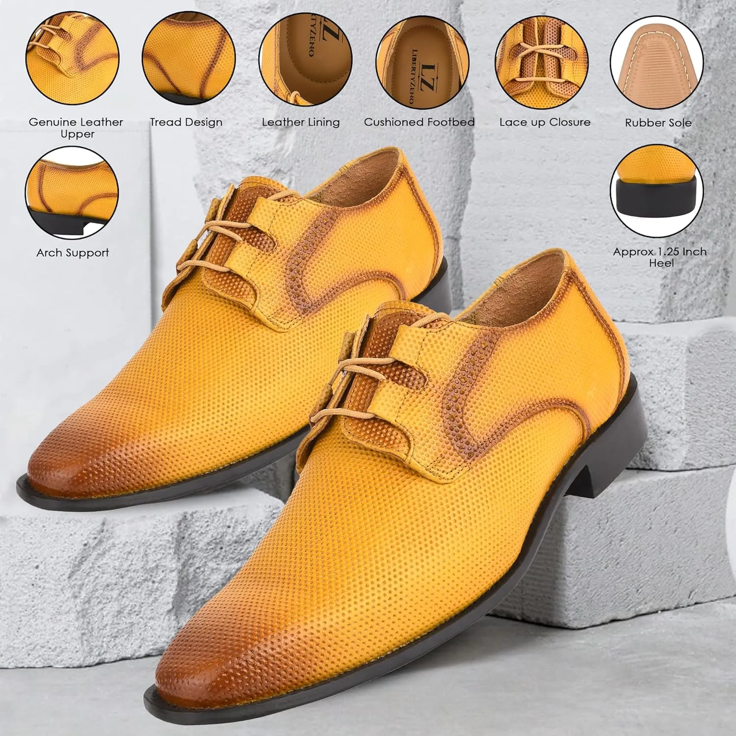 LIBERTYZENO Mens Tread Design Genuine Leather Adults Lace Up Oxford Dress Shoes for Prom Graduation