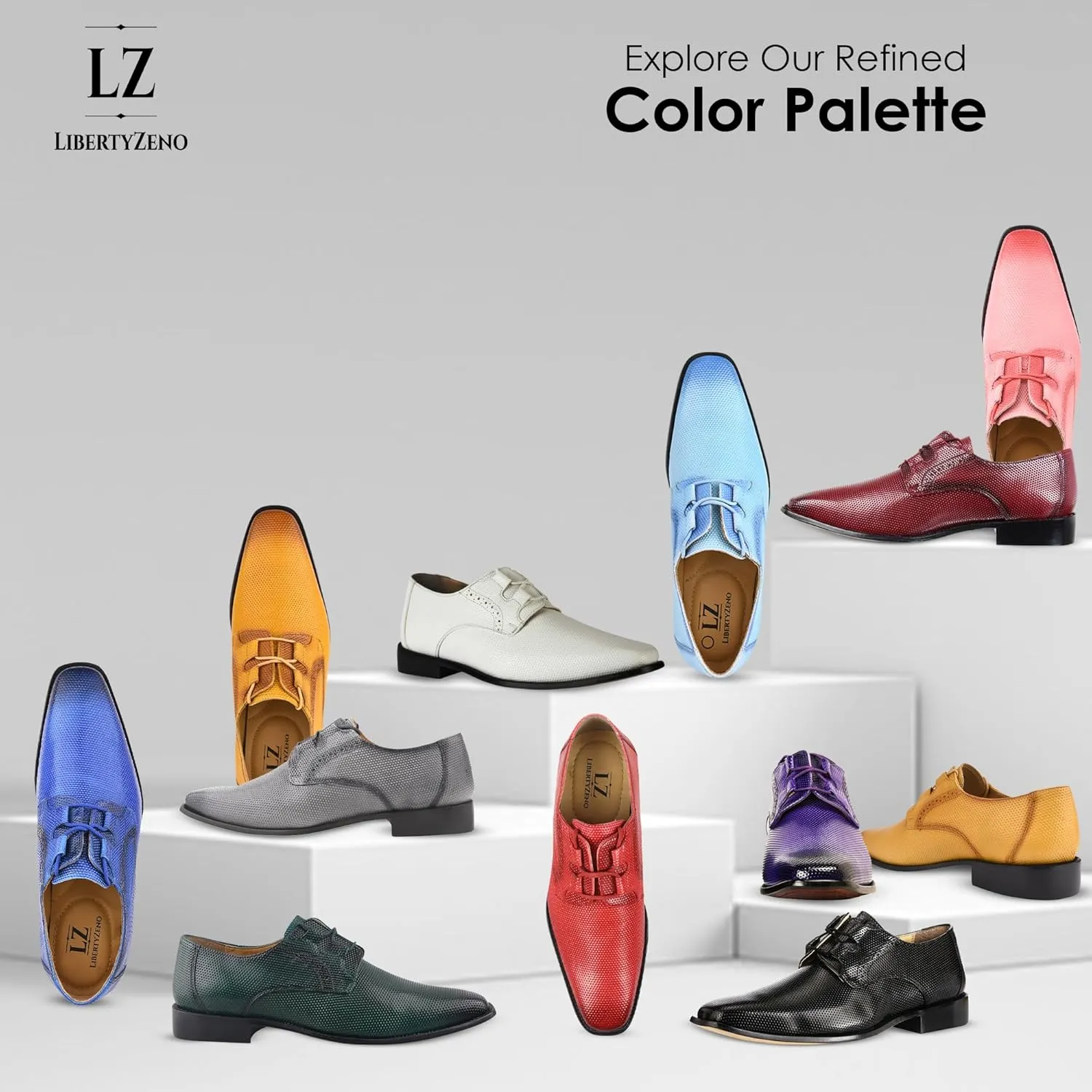 LIBERTYZENO Mens Tread Design Genuine Leather Adults Lace Up Oxford Dress Shoes for Prom Graduation