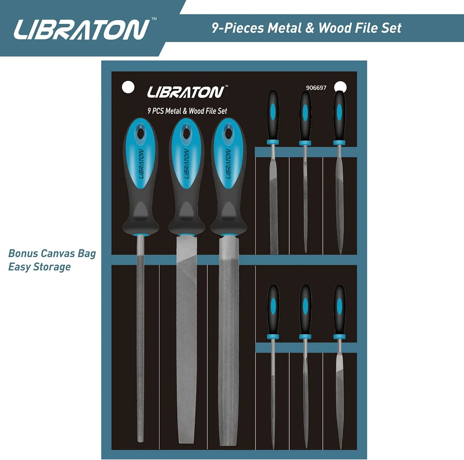 LIBRATON Metal Files 9PCs, File Set for Metal, Needle Files, Files Rasps, Flat, Round, Half-round Files for Metalworking, Metal, Woodworking, Wood, Carpentry