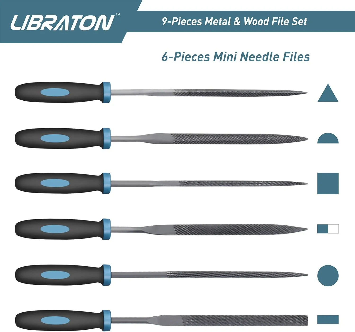 LIBRATON Metal Files 9PCs, File Set for Metal, Needle Files, Files Rasps, Flat, Round, Half-round Files for Metalworking, Metal, Woodworking, Wood, Carpentry