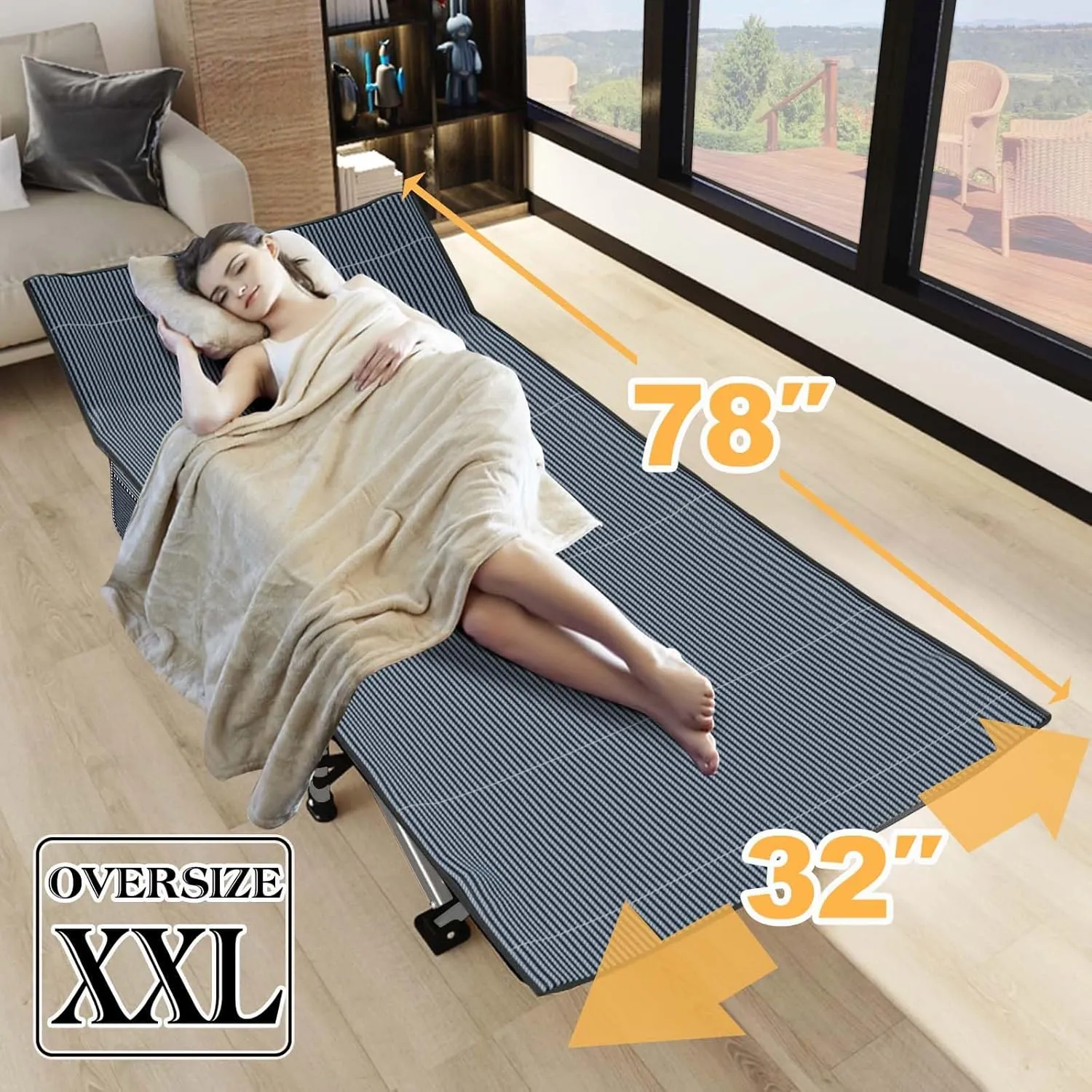 LILYPELLE Folding Camping Cot, Heavy Duty Sleeping Cots with Carry Bag, Double Layer Oxford Portable Travel Camp Cots for Home, Office Nap and Outdoor Beach