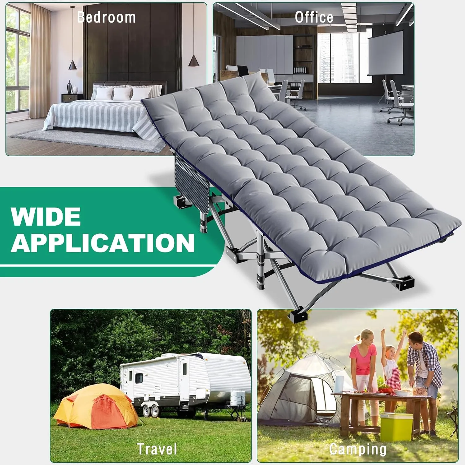 LILYPELLE Folding Camping Cot, Heavy Duty Sleeping Cots with Carry Bag, Double Layer Oxford Portable Travel Camp Cots for Home, Office Nap and Outdoor Beach
