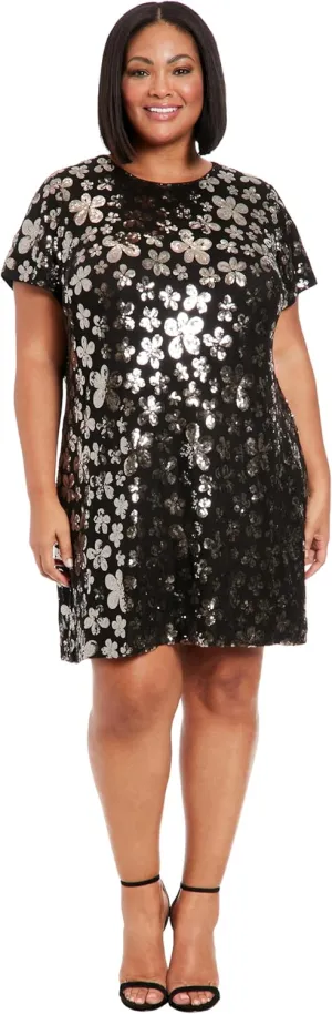 London Times Women's Sequin T-Shirt Dress