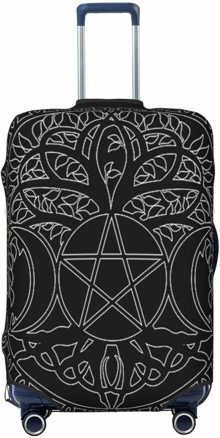 Luggage Cover For Travel Triple Moon Celtic Tree Of Life Pentagram Earth Alchemist– High Elasticity Ideal For Travel 20-28 Inch.