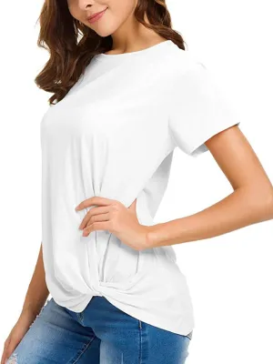 LUSMAY Womens Short Sleeve Loose Twist Knot Front T Shirts Cotton Casual Blouse