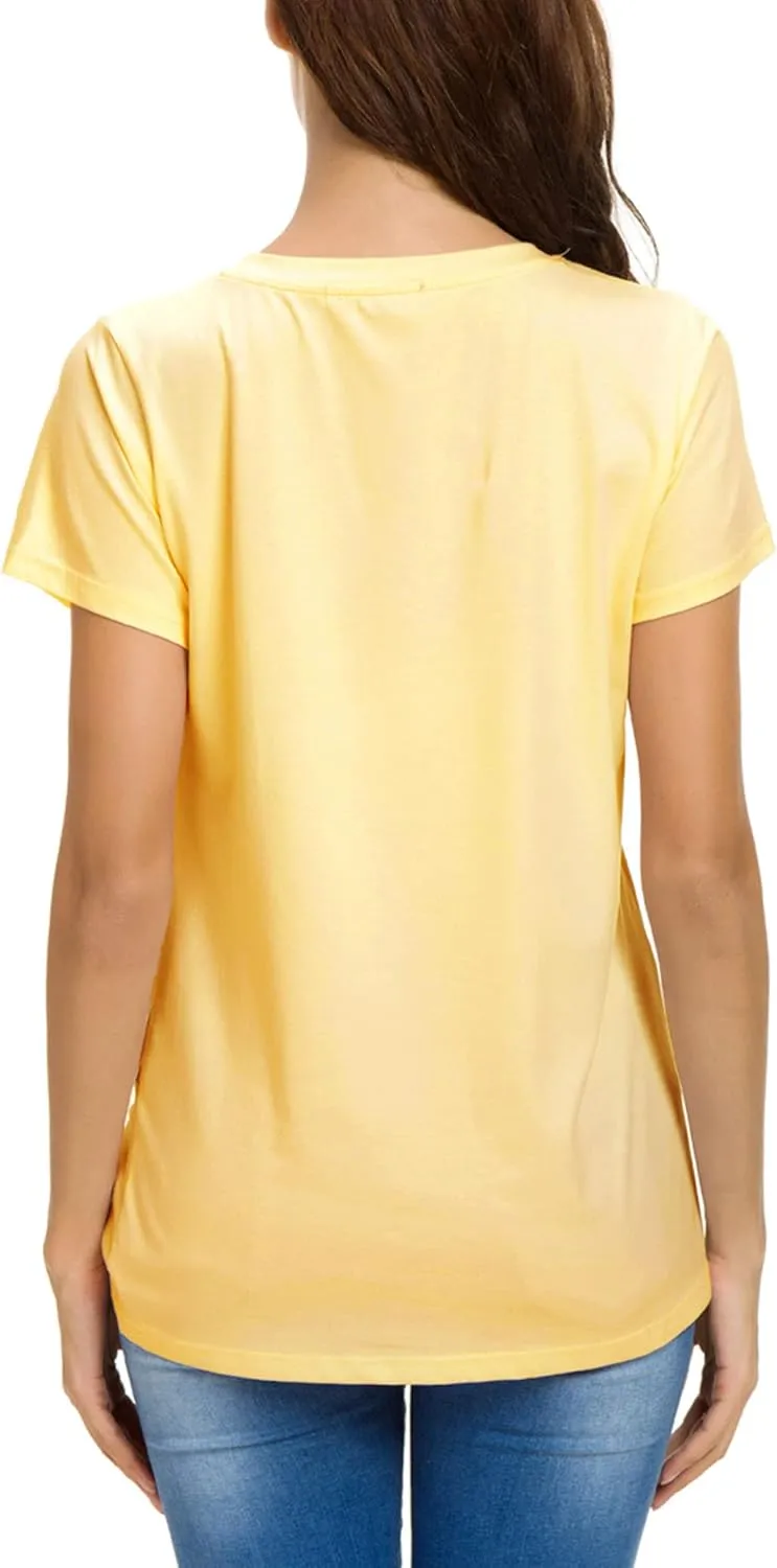 LUSMAY Womens Short Sleeve Loose Twist Knot Front T Shirts Cotton Casual Blouse
