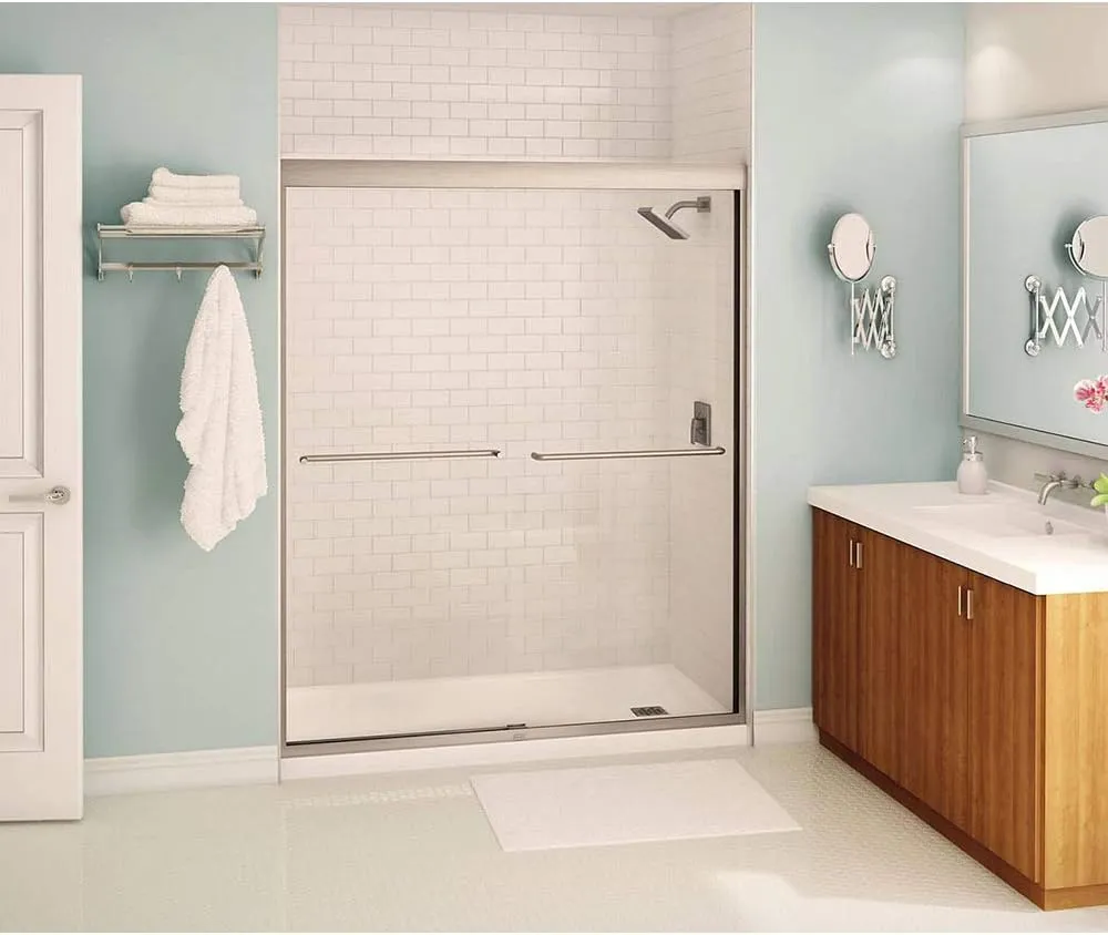 MAAX 134565-900-305-000 Kameleon Sliding Semi-Frameless Shower Door, 3.125-in L x 38.0625-in W x 71-in H, Brushed Nickel