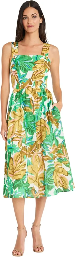 Maggy London Women's Sleeveless Shoulder Strap Dress with Full Skirt