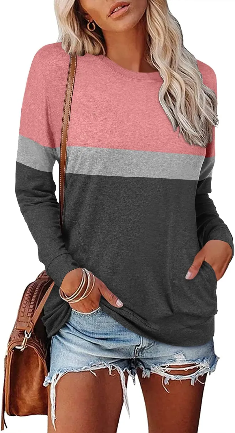 Magritta Womens Tunic Tops Casual Long Sleeve Round Neck Stretchy Loose Fit Sweatshirt Pullover Shirts with Pockets