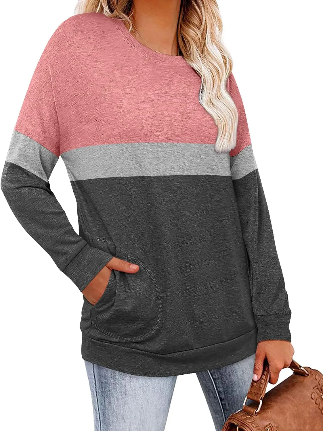 Magritta Womens Tunic Tops Casual Long Sleeve Round Neck Stretchy Loose Fit Sweatshirt Pullover Shirts with Pockets