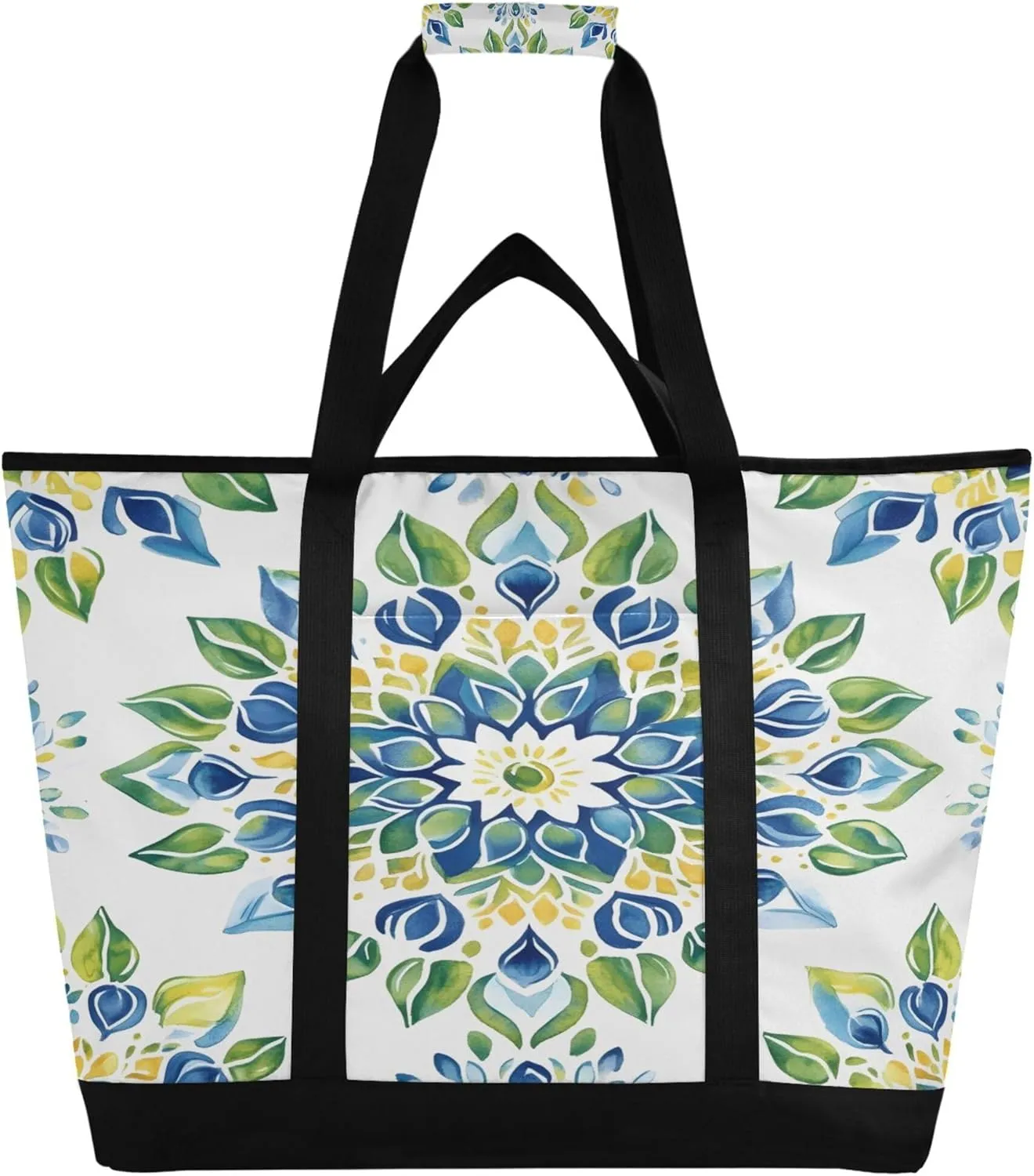 Mandala Reusable Insulated Cooler Bag with Ice Pack Compartment - Large 47L Waterproof Thermal Grocery Tote for Picnic Beach Camping Lunch Storage