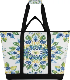 Mandala Reusable Insulated Cooler Bag with Ice Pack Compartment - Large 47L Waterproof Thermal Grocery Tote for Picnic Beach Camping Lunch Storage